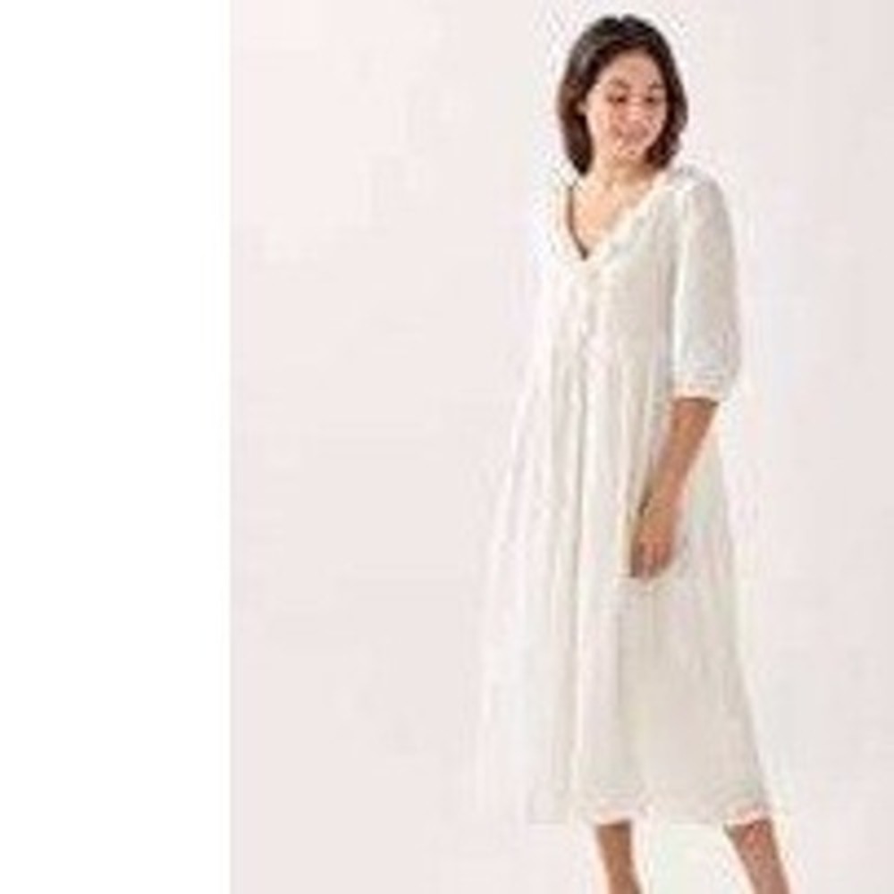 Love Bonito White Texture Ruffle 3/4 Sleeve Cotton Midi Dress SZ 4 Cottage Boho